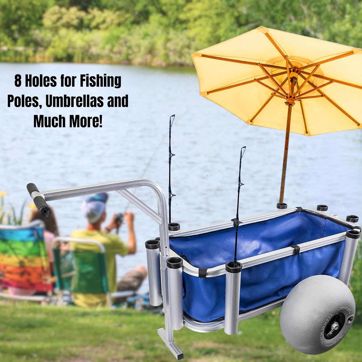 Outdoor Heavy Duty Aluminum Fishing Cart/Beach Cart with Large Wheels for Fishing, Camping, 35"x 16" basket, Anti-Corrosion, Heavy Duty