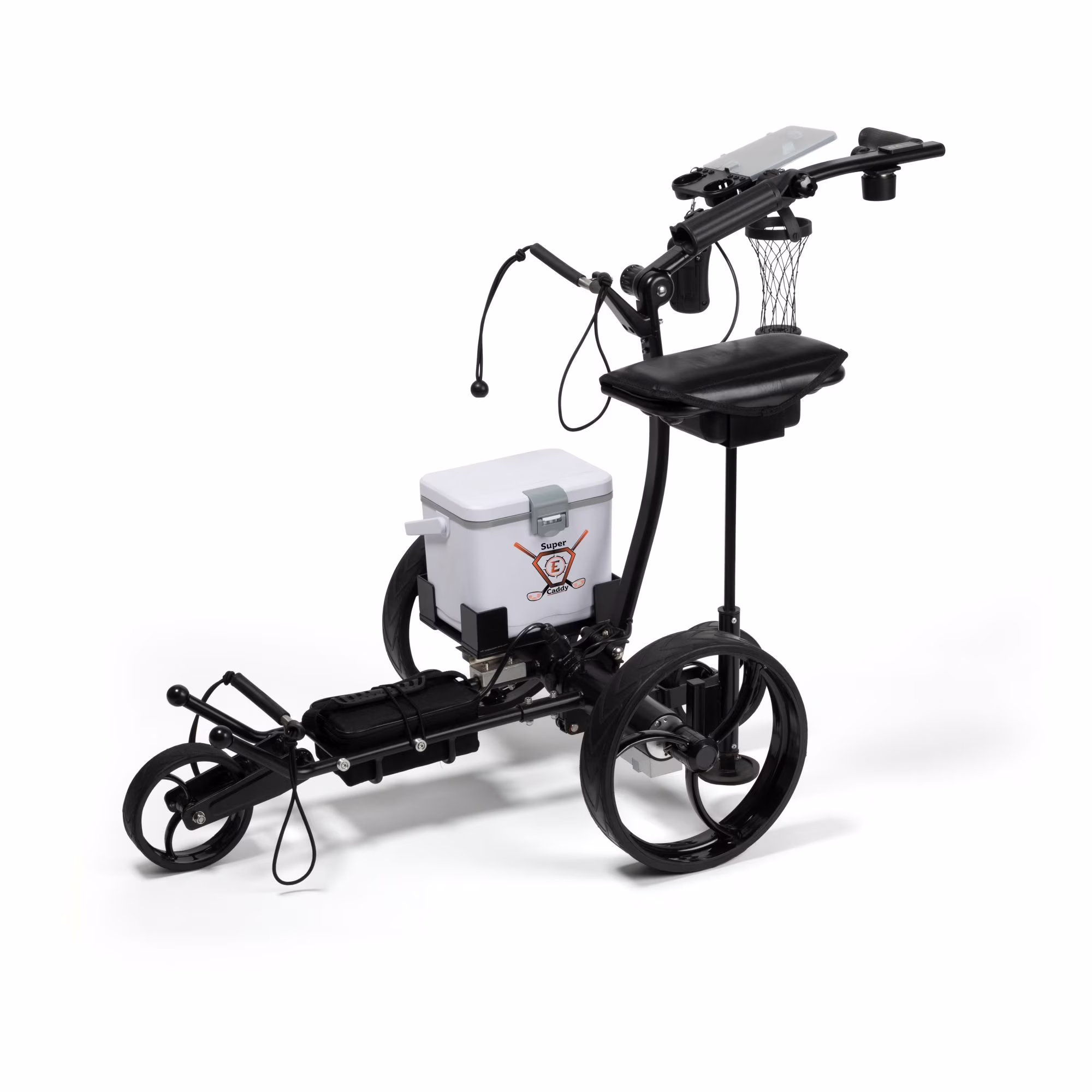 Super E Caddy Pro Electric Remote Control Golf Cart with Cooler, Seat, USB Port 12V Battery Black refurbished