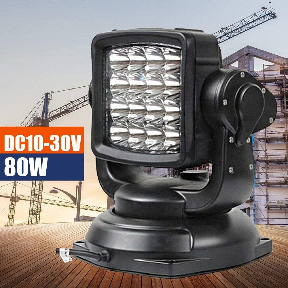 Marine Boat Spot Light Rotation LED Search Light 80W Wireless Remote Em-ergency Light 360° Rotation LED Search Light Waterproof Spotlight Truck Car Boat Searchlight