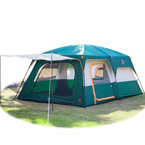 KTT Extra Large Tent 10-12-14 Person(Style-B),Family Cabin Tents,2 Rooms,3 Doors and 3 Windows with Mesh,Straight Wall,Waterproof,Double Layer,Big Tent for Outdoor,Picnic,Camping,Family Gathering
