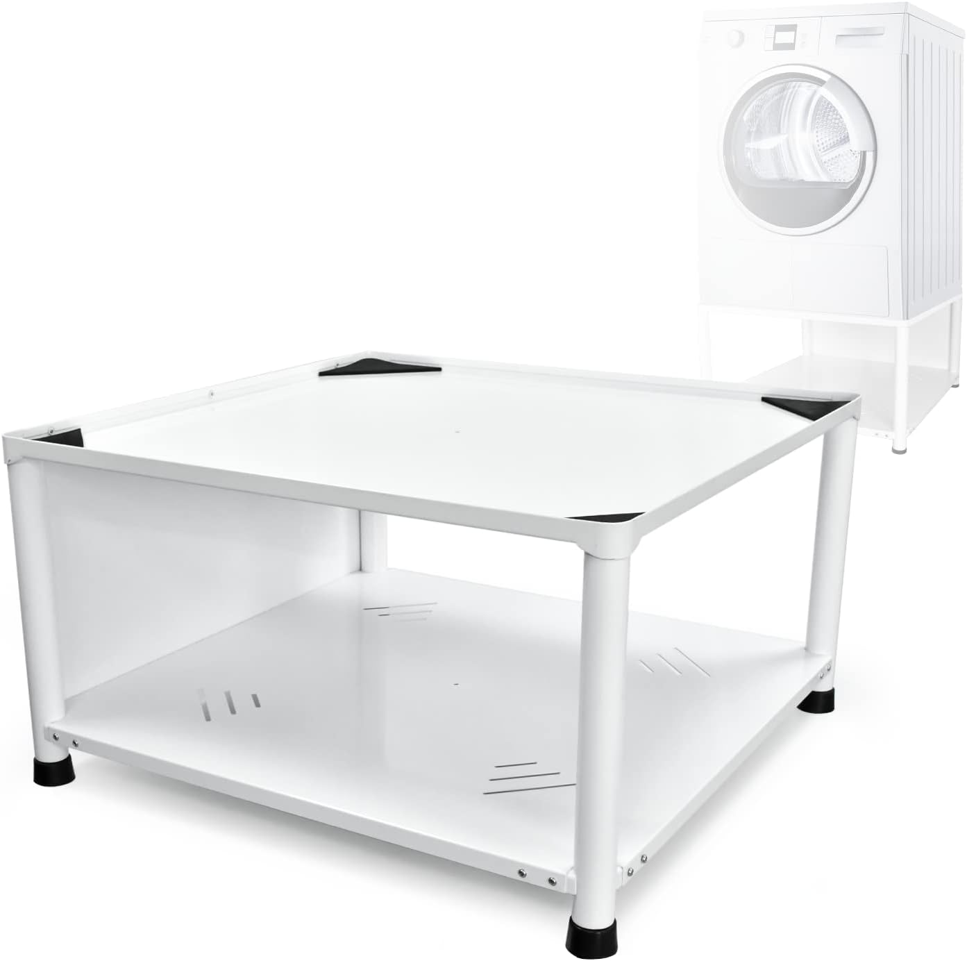 Laundry Pedestal 28", Adjustable Height Metal Steel Base with Storage Shelf, Universal Fit Pedestal for Washer and Dryer, 28 x 28 x 14.5 Inch (White)