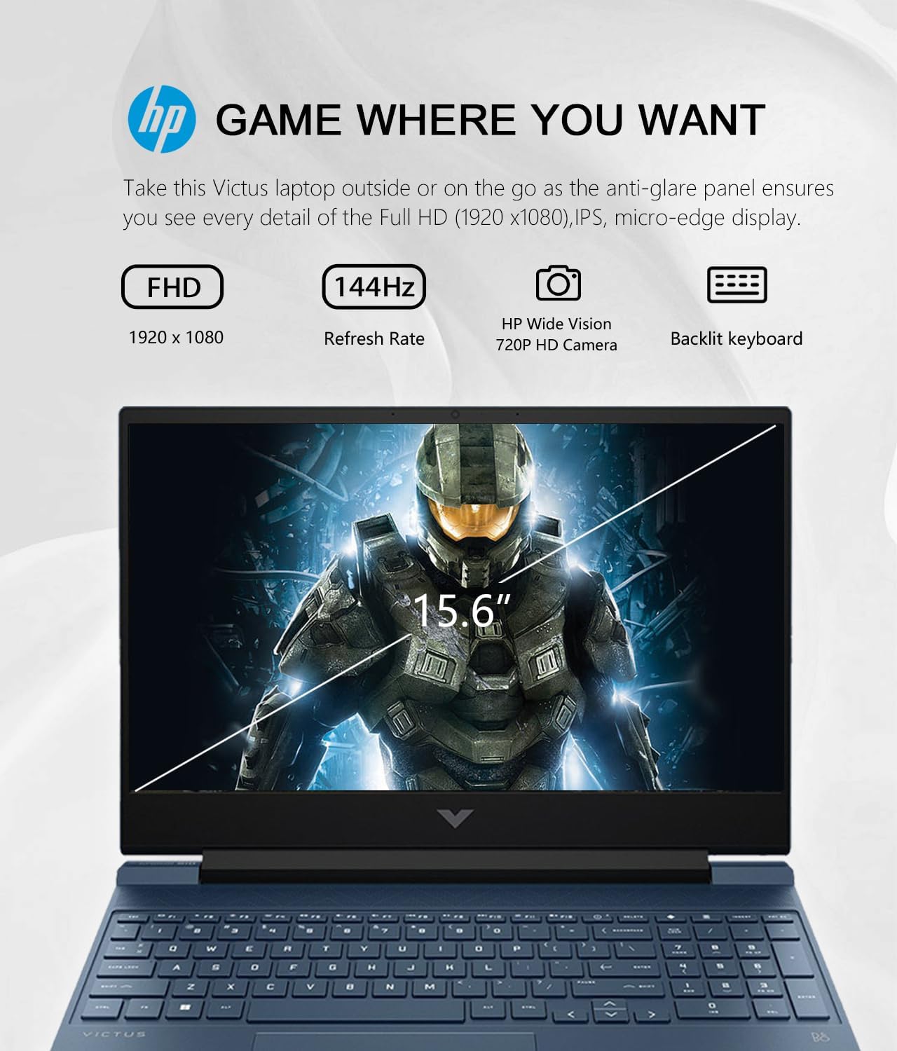 HP Victus 15.6" Full HD 144Hz Gaming Laptop, Intel 12th Gen Core i5-12450H, 32GB Memory, NVIDIA GeForce RTX 3050, 2TB SSD, Bluetooth, Wi-Fi, Backlit Keyboard, Windows 11, Performance Blue