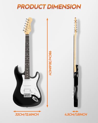 STRICH Electric Guitar Beginner Kit, Solid Body 39" Full Size Electric Guitar HSS Pick Up for Starter, with 10W Amp, Bag, Digital Tuner, Capo, Strap, String,Cable, Picks, SST-S20 Sunburst