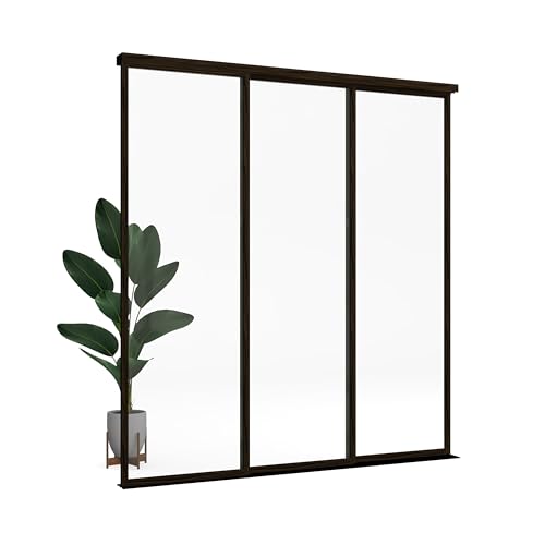 TSDC Large 90"x80" Triple Pane/Door Multi Sliding Glass Wall Interior Room Divider with Aluminum Framed Clear See-Through Tempered Glass for Residential & Commercial Spaces (White, 90" W x 80" H)