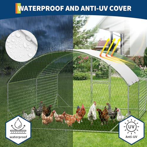 Large Metal Chicken Coop Run, Chicken Run for Yard with Cover, Large Chicken Run, Walk-in Poultry Cage,Chicken Coop for Chickens, 20 Hens, Ducks, Rabbits-9.8'W x 6.5'D x 6.5'H