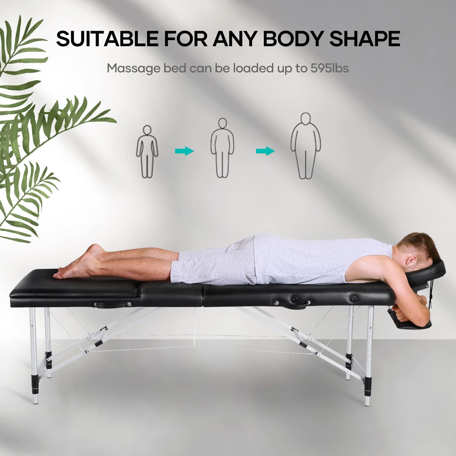 Careboda Professional Massage Table Portable Massage Bed, 3 Section Aluminum Foldable Spa Salon Bed, Comes with Carrying Case & Full Accessories