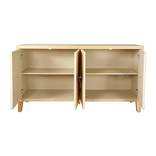 Wood Sideboard Buffet Cabinet Farmhouse Double Door Sideboard Buffet Cabinet 60 Inch Wood Kitchen Storage Cabinet for Living Room Kitchen Entryway Natural