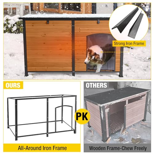 Aivituvin Outdoor Dog House 59" Extra Large Insulated Dog Kennel with Insulation Liner for Winter,All-Around Iron Frame