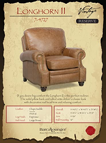 BarcaLounger Longhorn II Recliner Chair Shoreham Antique Dark Sanded Bomber Top Grain Leather Chair with Espresso Wood Legs