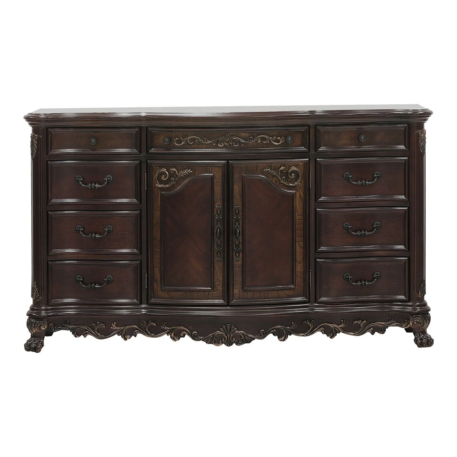 Formal Bedroom 5pc Queen Poster Bed Dresser Nightstands Mirror Set Traditional Style Cherry Finish