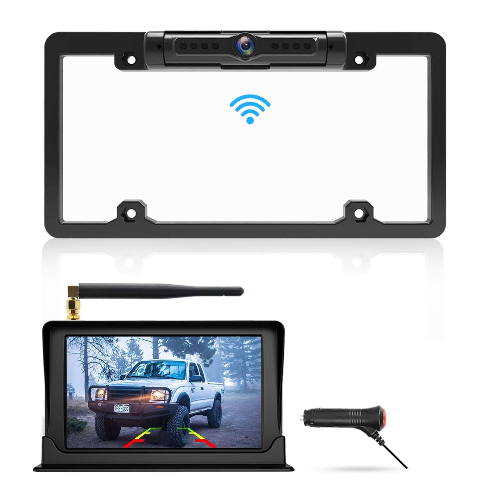 Calmoor License Plate Wireless Backup Camera with Night Vision IP69K Waterproof