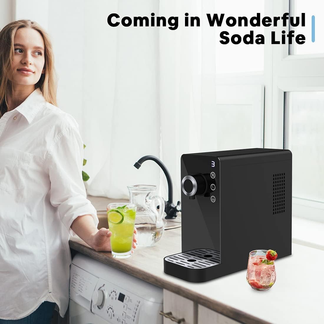 LifePlus Sparkling Water Maker, Electric Soda Maker Available for Personal & Commercial Use, 3-mode Water Dispenser, Untraditional Smart for Home, Bar, Gym, Office & Restaurant, Black