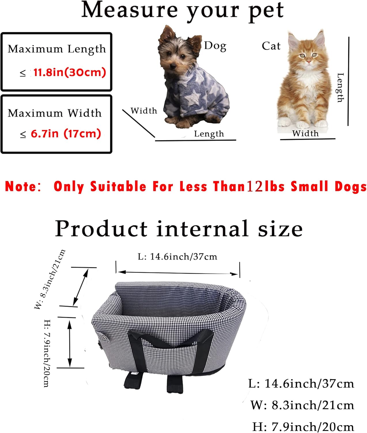 Ximei Dog Booster Car Seat ON Car Armrest Center Console Dog Pet Booster Car Seat Dog Cat Travel Seat Puppy Console for SUV Secure Safety Seat Perfect for Small Dogs Cats (Black and White)