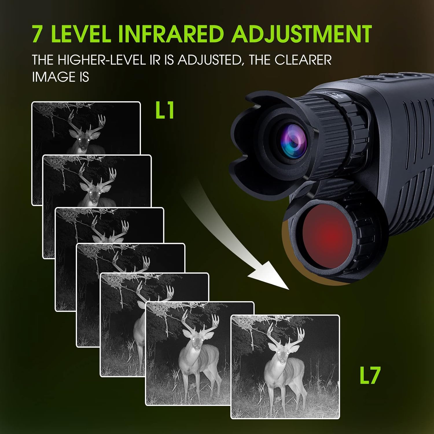 VABSCE Digital Night Vision Monocular for 100% Darkness, 1080p Full HD Video Long Distance Infrared Night Vision Goggles Binoculars for Hunting, Camping, Travel, Surveillance with 32 GB Micro SD Card