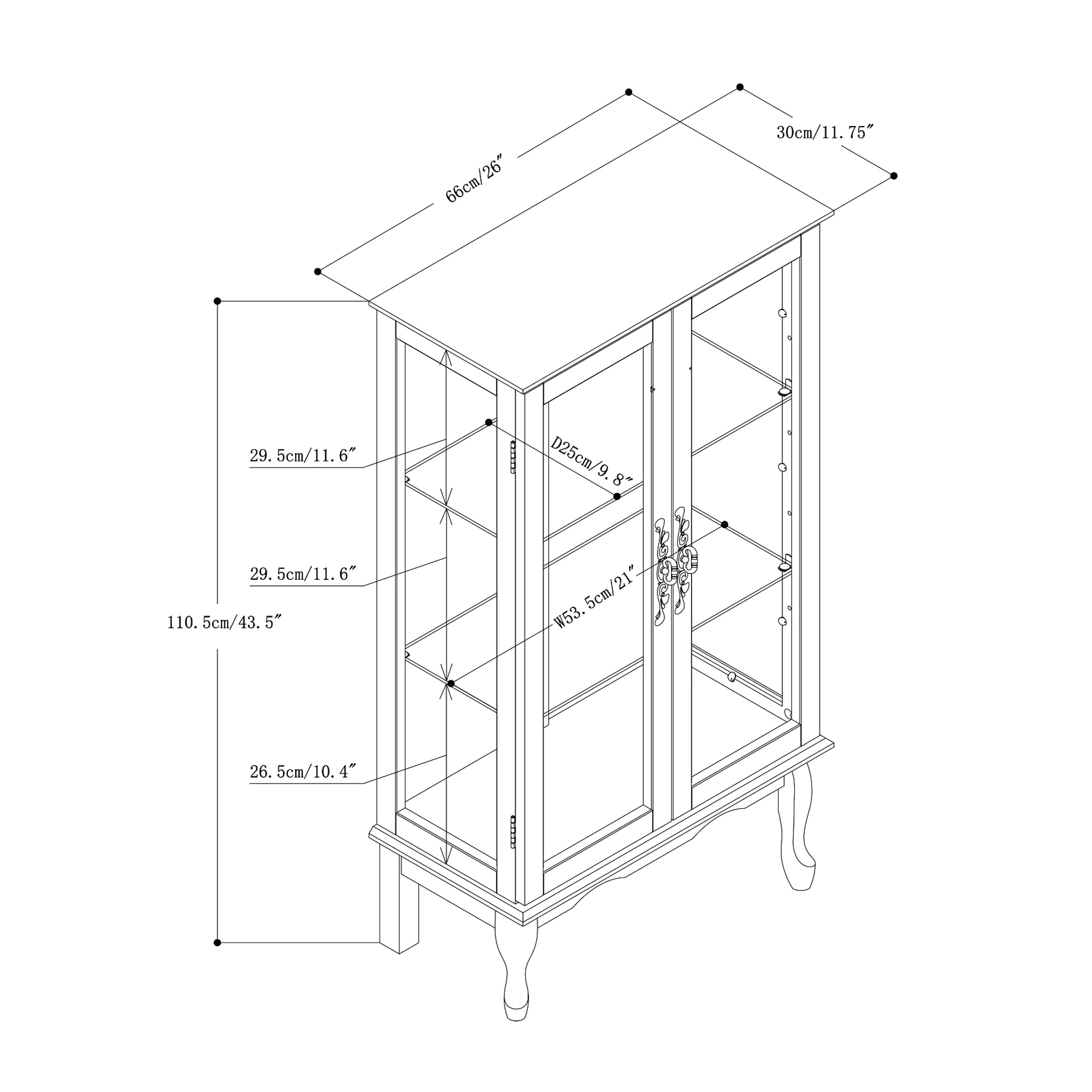 3 Shelf Lighted Curio Cabinet, 43.5" Tempered Glass Floor Display Cabinet with Adjustable Shelves and Mirrored Back Panel, E26 light Bulb Not Included, Walnut