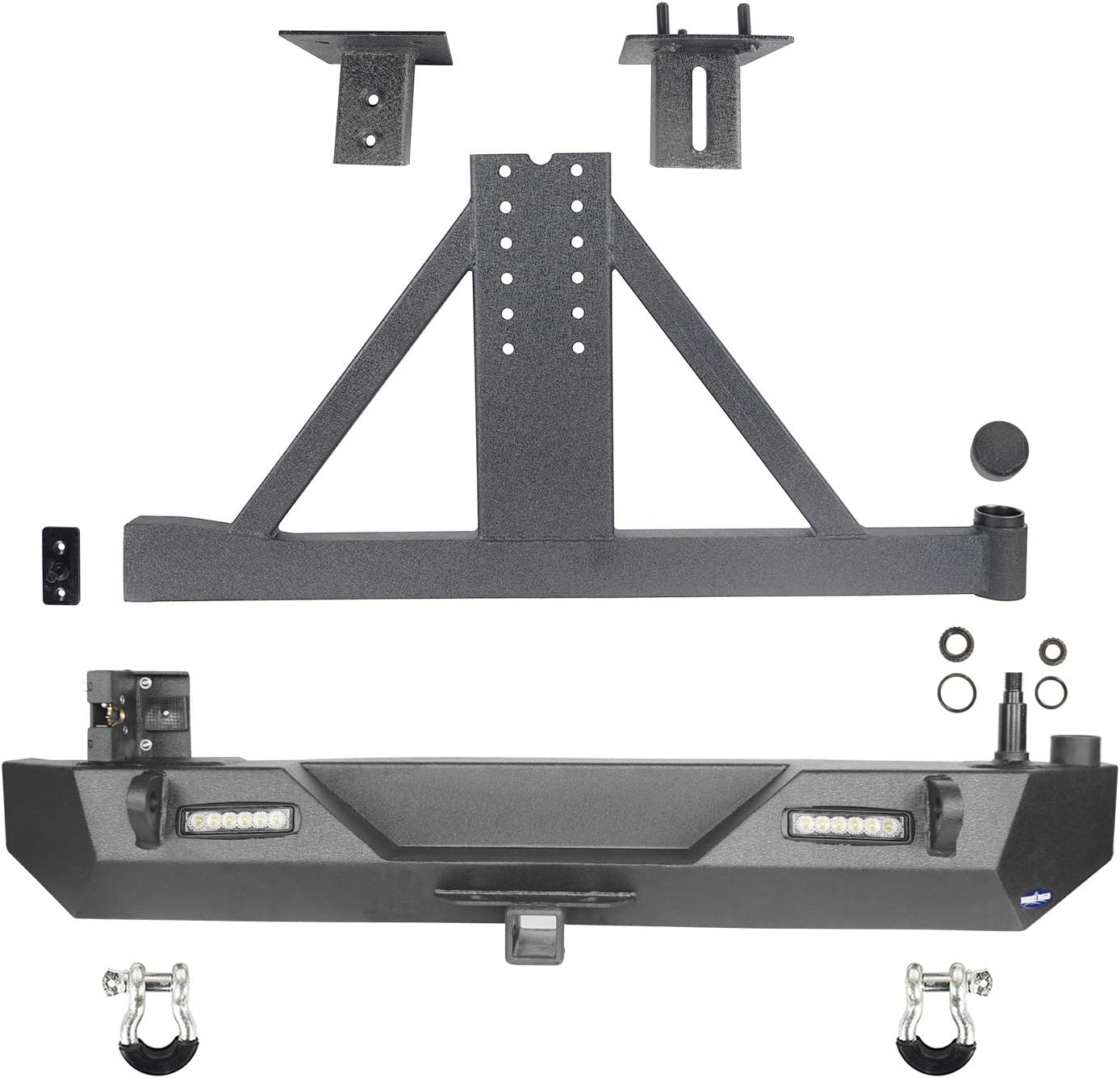 u-Box Wrangler Rear Bumper w/Tire Carrier for 1987-2006 Jeep TJ YJ Wrangler Different Trail Texture Steel Bumper w/ Receiver Hitch & LED Lights