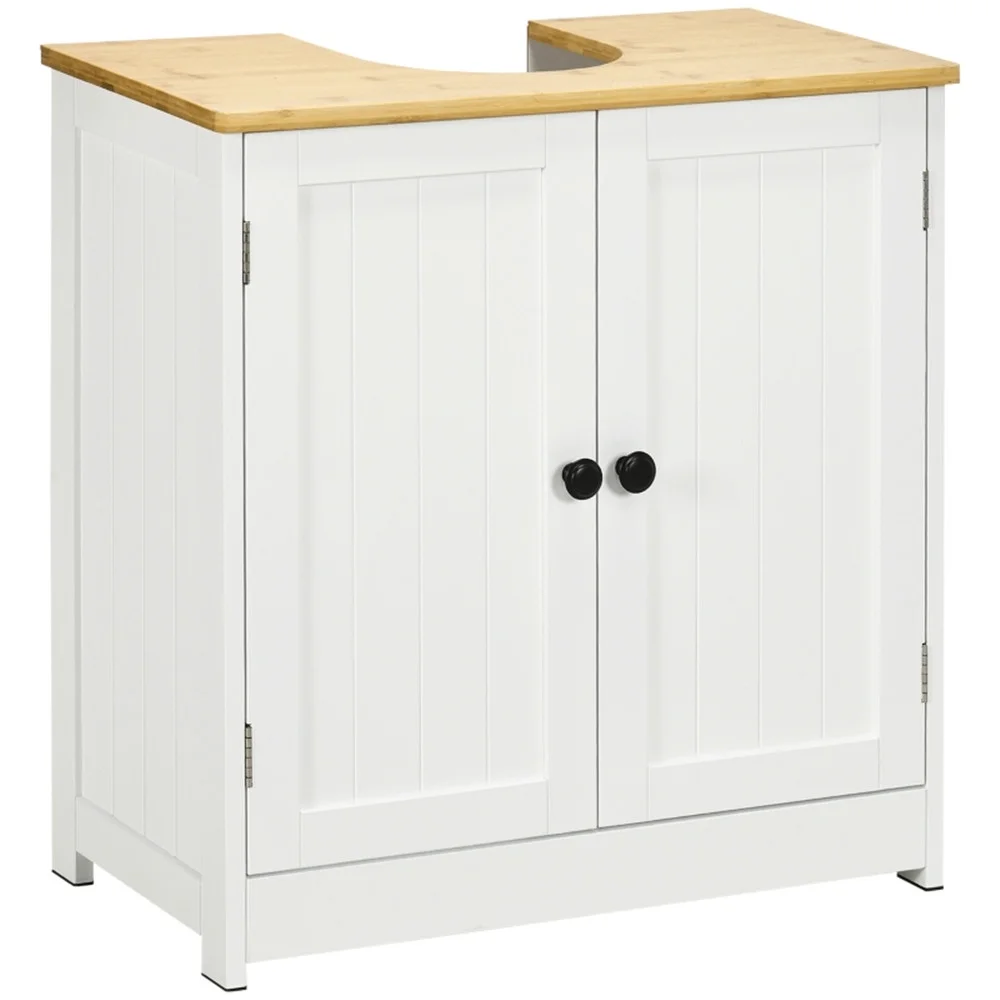 Pedestal Sink Storage Cabinet, Under Sink Cabinet with Double Doors,  Crystal White, Dark Walnut-AS