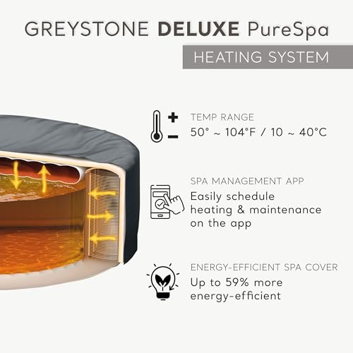 INTEX 28451EP PureSpa Greystone Deluxe Spa Set: Includes Energy Efficient Spa Cover and Wireless Control Panel – Spa Control App – Built-in FastFill Inflation System – 6 Person Capacity – 77" x 28"