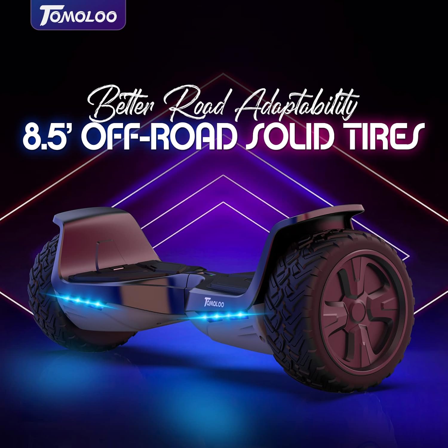 TOMOLOO Hoverboard Offroad All Terrain 8.5 for Kids Hover Board Music-Rhythmed Two-Wheel Self Balancing Adults Huverboard with Bluetooth Speakers and Lights UL2272 Certified and App-Enabled