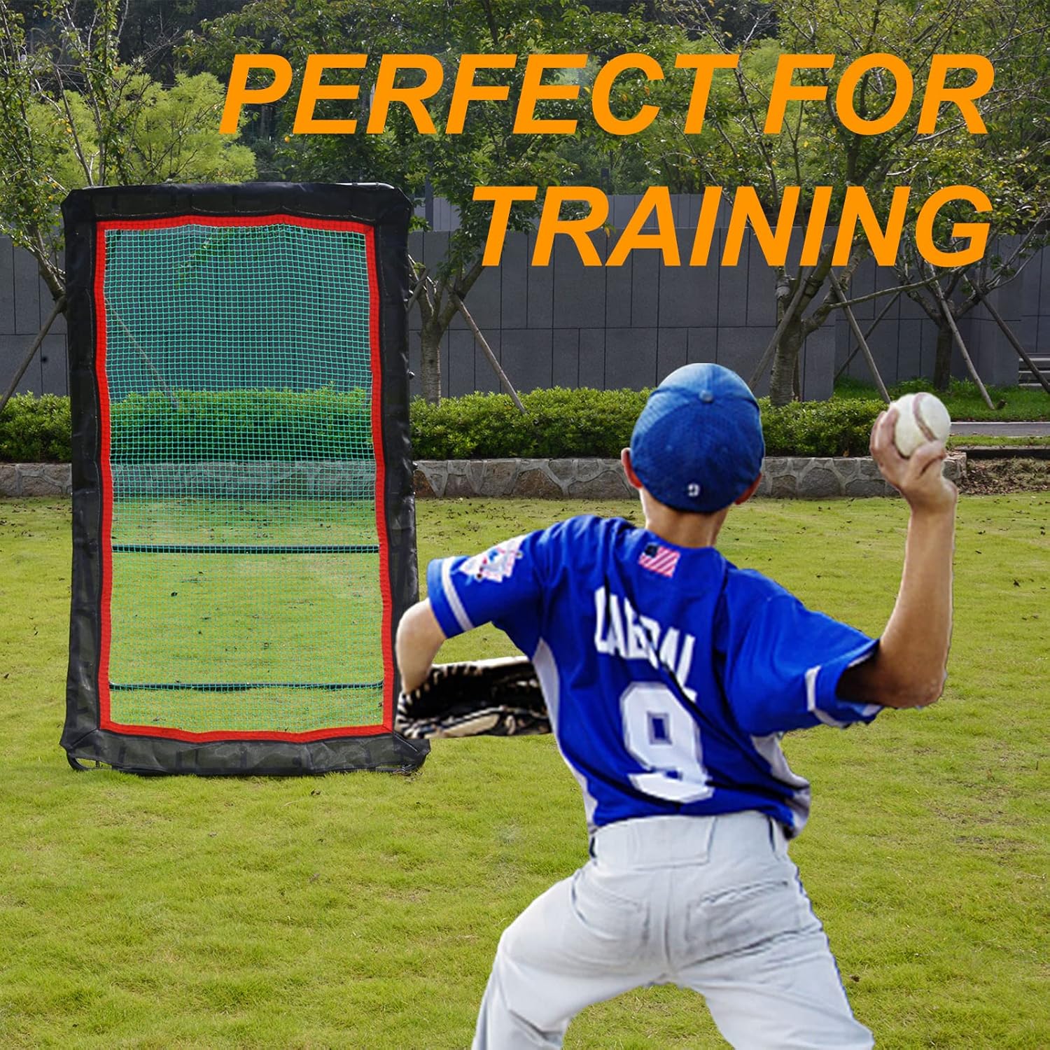 Sharellon Pitch Back Baseball Rebounder, 4X7FT Baseball Softball Rebounder, Pitch Return Trainer and Rebound Net for Practice Catching, Throwing, Shooting