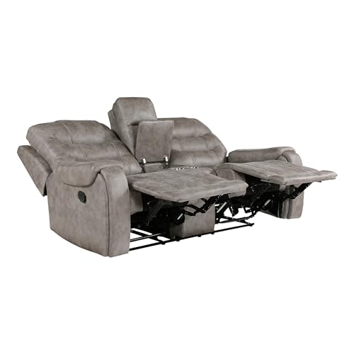Lexicon Recliner Sofa for Living Room, Double Recliner RV Couch, Manual Wall Hugger Recliner Home Theater Seating Microfiber Reclining Sofa, 76.5''W Loveseat with Center Console, Grayish Brown