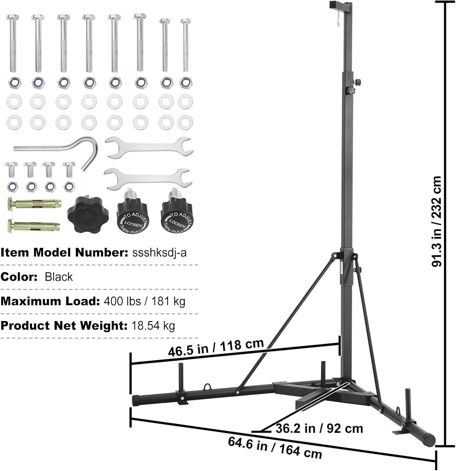 VEVOR Punching Bag Stand, Steel Heavy Duty Workout Training Equipment, Adjustable Height Boxing Punching Stand with Weighted Base, Holds Up to 400 lbs, Freestanding Sandbag Rack for Home Gym Fitness