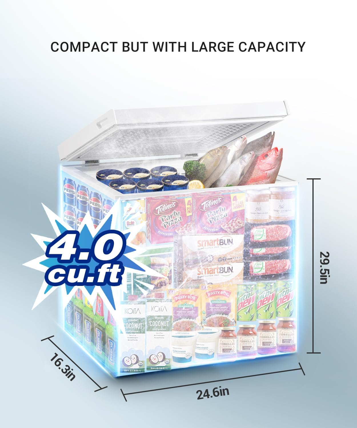 Chest Freezer Small Deep Freezer Chest Freezer 4.0 cu.ft Compact Freezer Top Door Freezer, White Deep Freezer 7-grade Temperature Control with Removable Basket, Applicable to Kitchen Office Bar