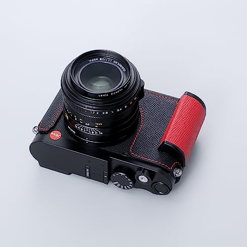 Camera Half Case for Leica Q3,SIUTATDSH Vintage Metal Genuine Leather Camera Protective Cases Stylish Portable Shockproof (BlackC)