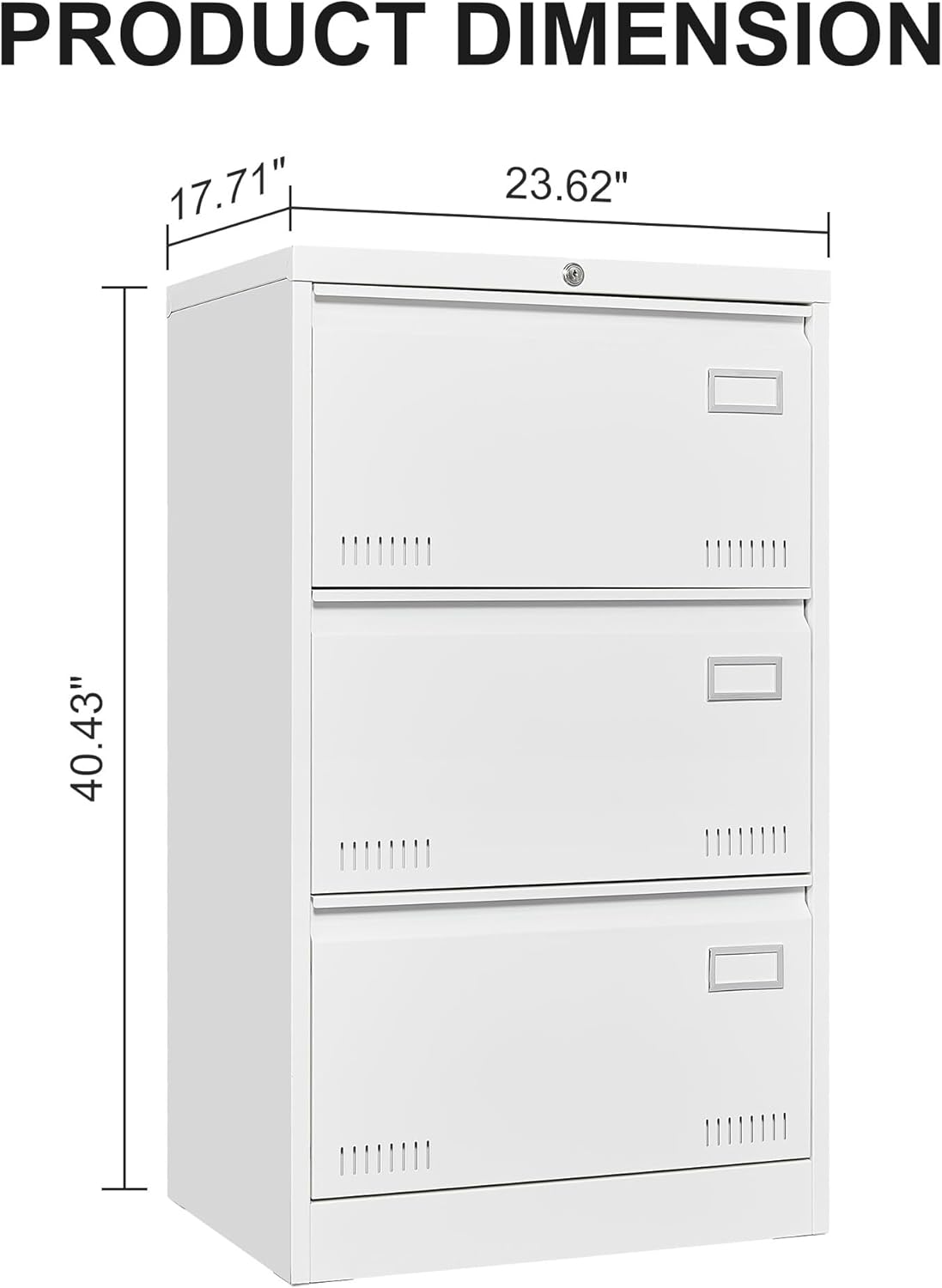File Cabinet,Locking 3-Drawer Metal Lateral File Cabinet for Home Office, Legal/Letter/A4 Size Files, Assembly Required (3 Drawers, White)