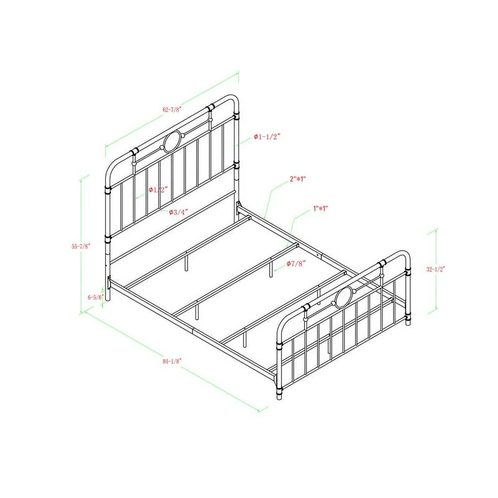 Antiqua Metal Pipe Queen Size Bed in Antique White