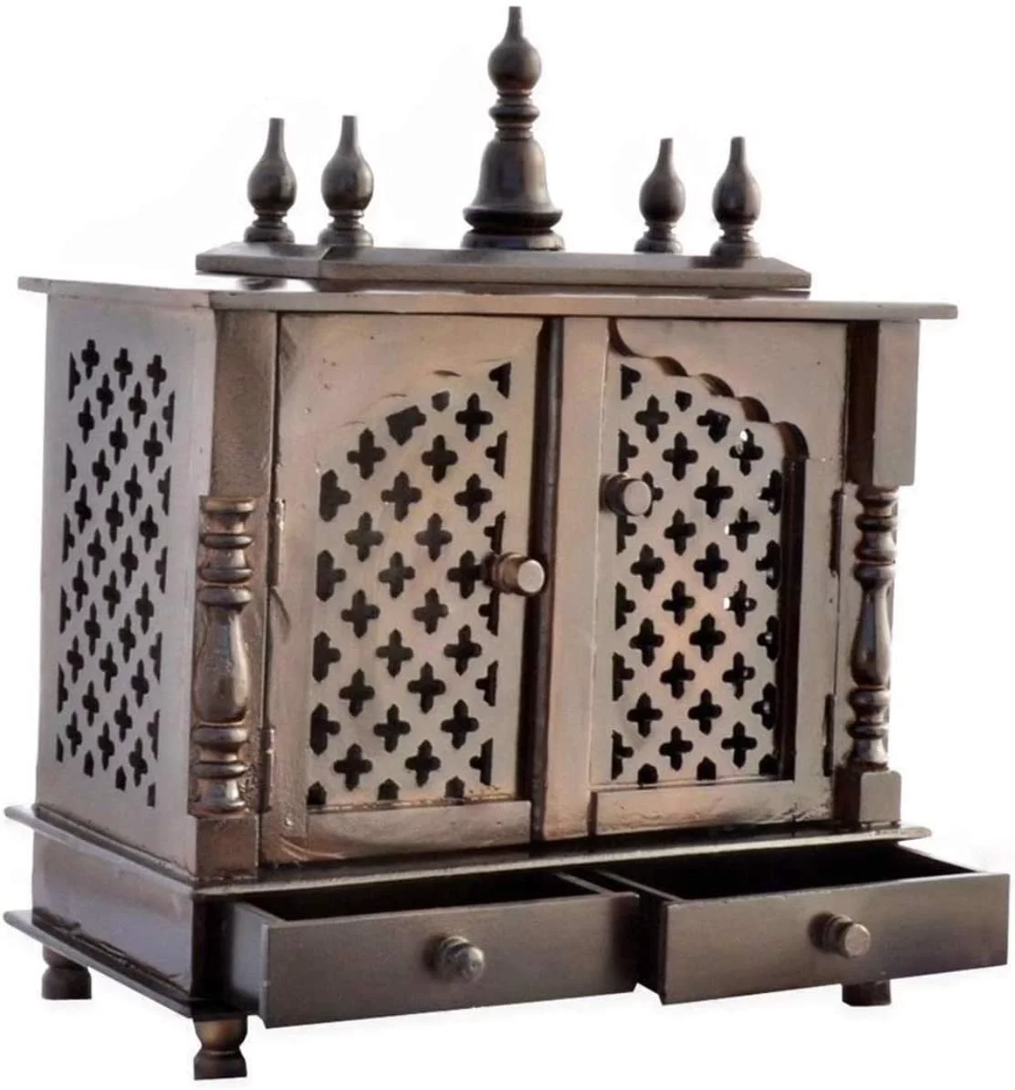 TAM Creatio Wooden Pooja Mandir Indian Hindu Decoration Puja Cabinet Temple Bhagwan Stand Mandapam Wall Hanging Decor for Home in USA (Brown)