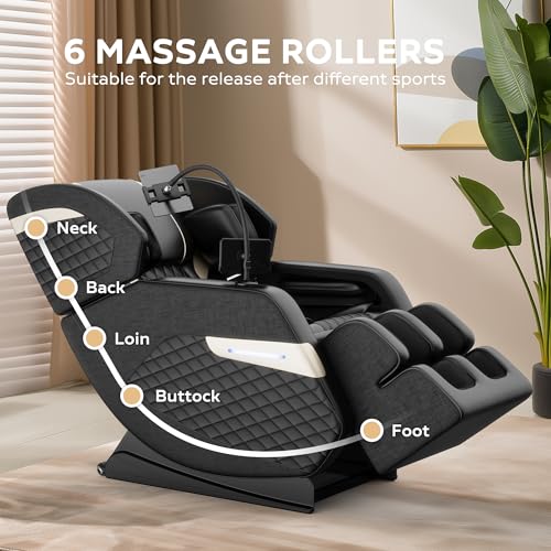 Massage Chair Full Body, Zero Gravity Massage Chair with Auto Modes, Airbag Massage, 6 Fix Point Rollers, Foot Massage, Heating, Touch Screen Controller, Gray Home Relaxation Recliner with Massage