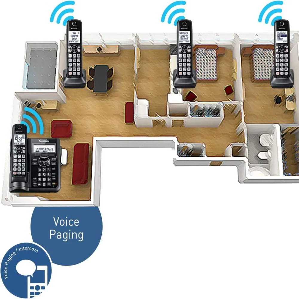 Restored Panasonic KX-TGF544B Cordless Phone With Handset Cordless Phone with Answering Machine - 4 Handsets (Refurbished)