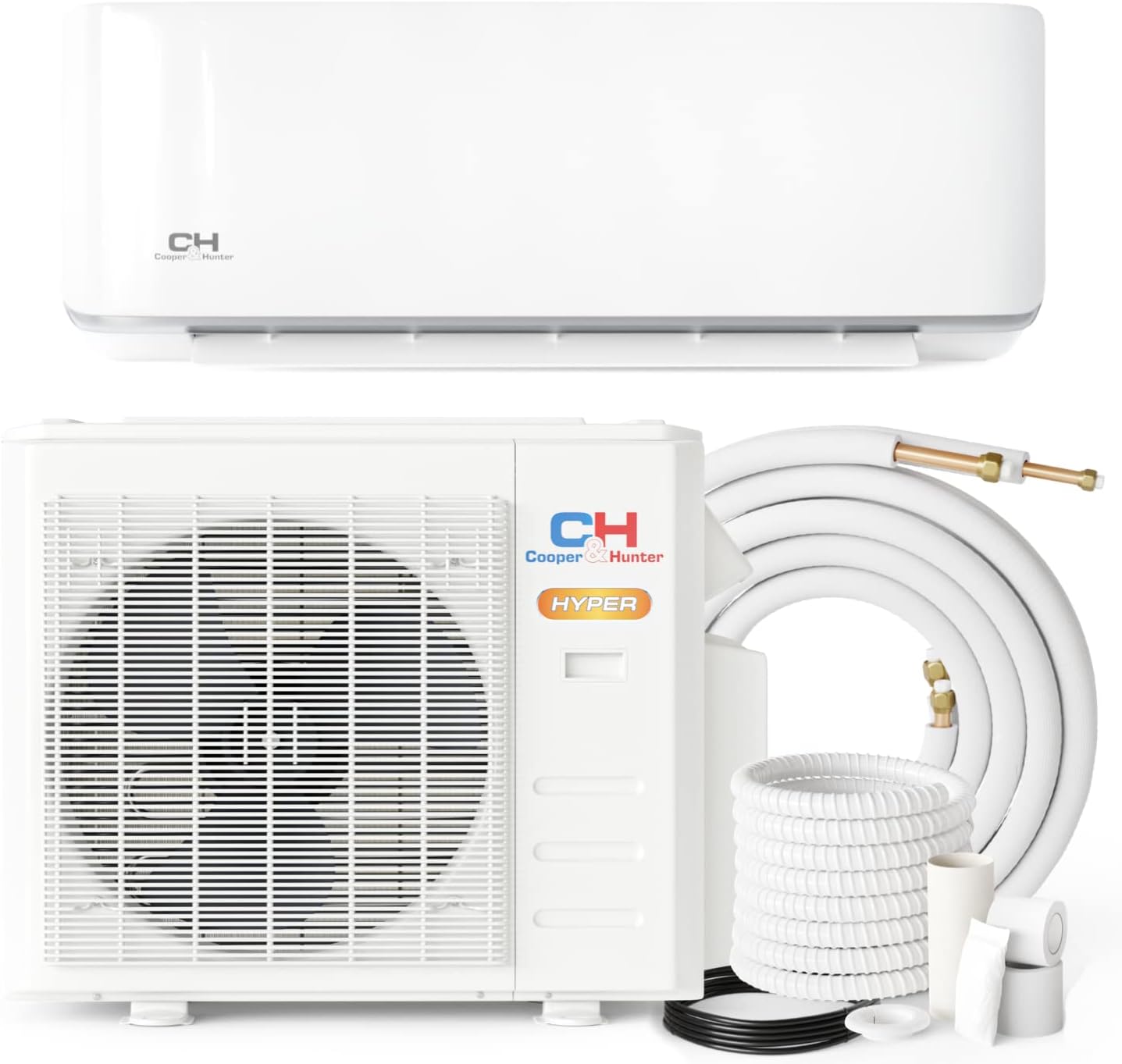 Hyper Heat 9,000 BTU, 25 SEER Ductless Mini-Split Air Conditioners -22F Heat Pump with 16FT Copper Line Set and Communication Wires