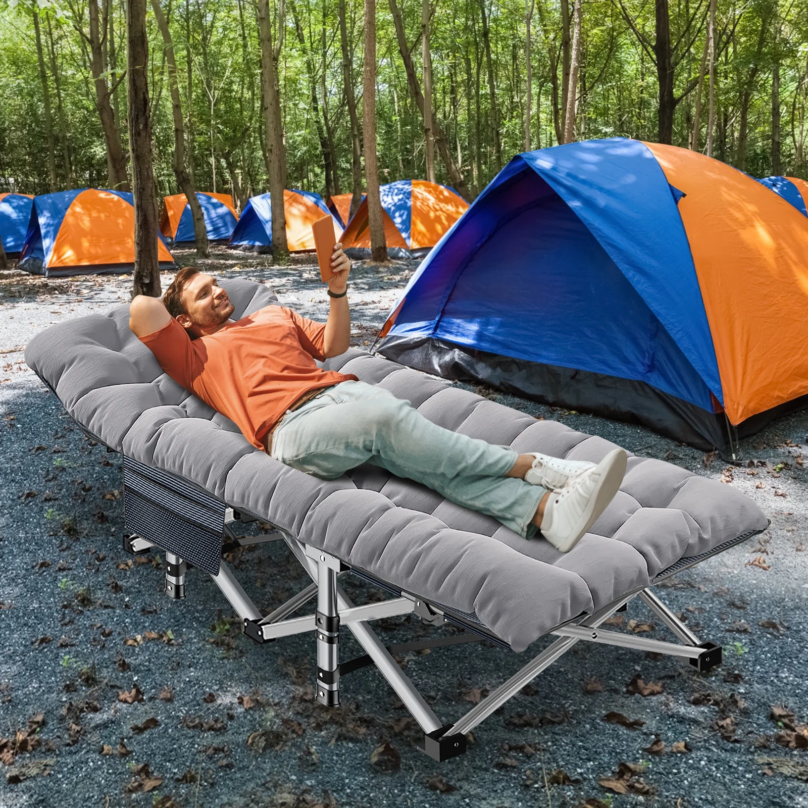 Slsy 2 Pack Folding Bed Cot with 3.3 Inch 2 Sided Mattress, 900lb Loading Double-Layer 1200D Folding Camping Cots with Carry Bag, Portable Sleeping Cot Guest Bed