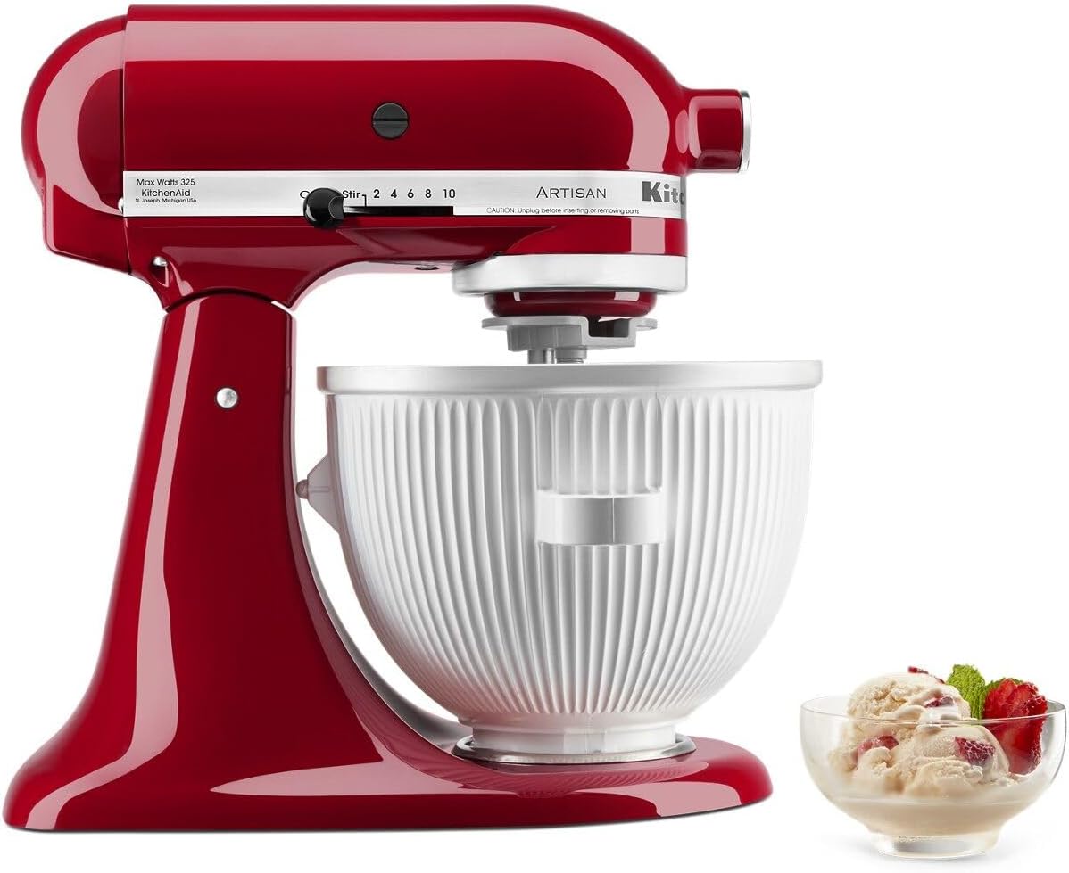 KitchenAid® Food Grinder + Fresh Prep Slicer/Shredder Attachment Bundle, White & Ice Cream Maker Attachment Stand Mixer, 2 Quart, White