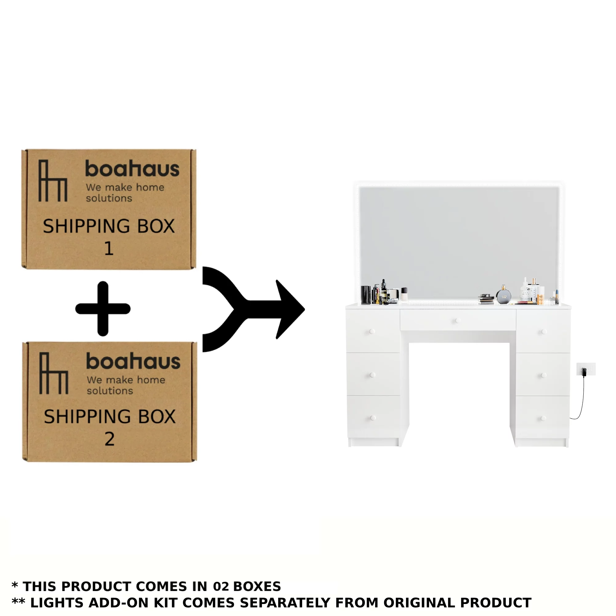 Ember Interiors Modern Lighted Vanity Table, for Bedroom