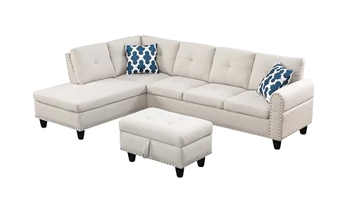 Sleeper Sofa, 3 Piece Upholstered Lien Sectional Sofa Bed with USB Port Cup Holder, Pull Out Couch Bed with Storage Chaise for Living Room, Sofa Sleeper Convertible L shape Couch, Blue Couch