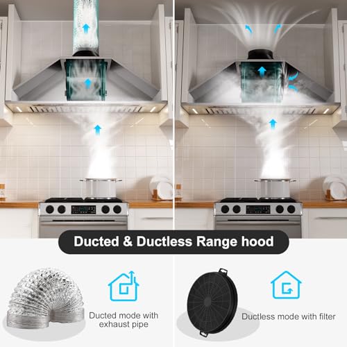 BRANO Insert Range Hood, 900 CFM Voice Control Kitchen Hood Stove Hood Vent with Touch Control, Gesture Sensing Touchless Control, 4-Speed Fan, Convertible Ducted/Ductless