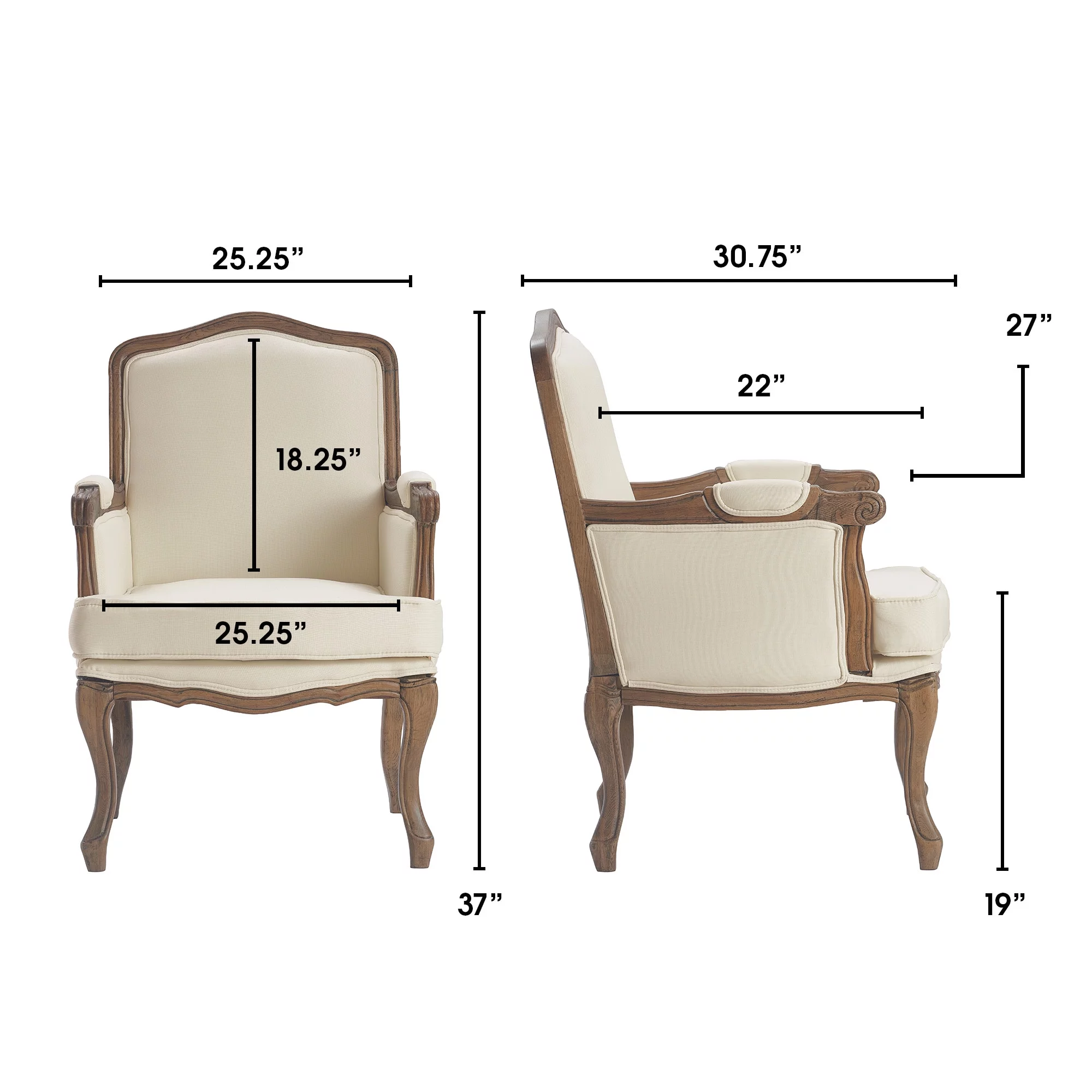 Finch Louis French Country Upholstered Accent Armchair, Cream Color