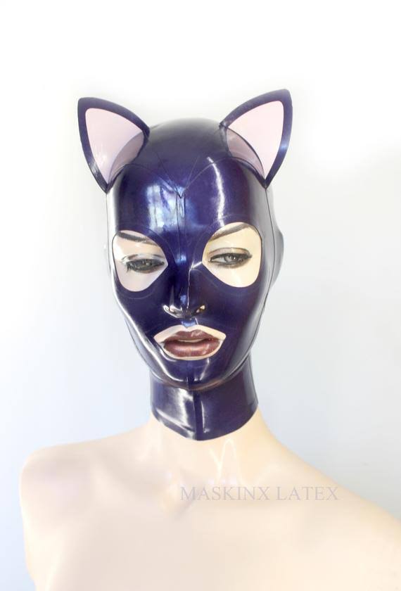 Latex Rubber Cat Hood with Attached Ears