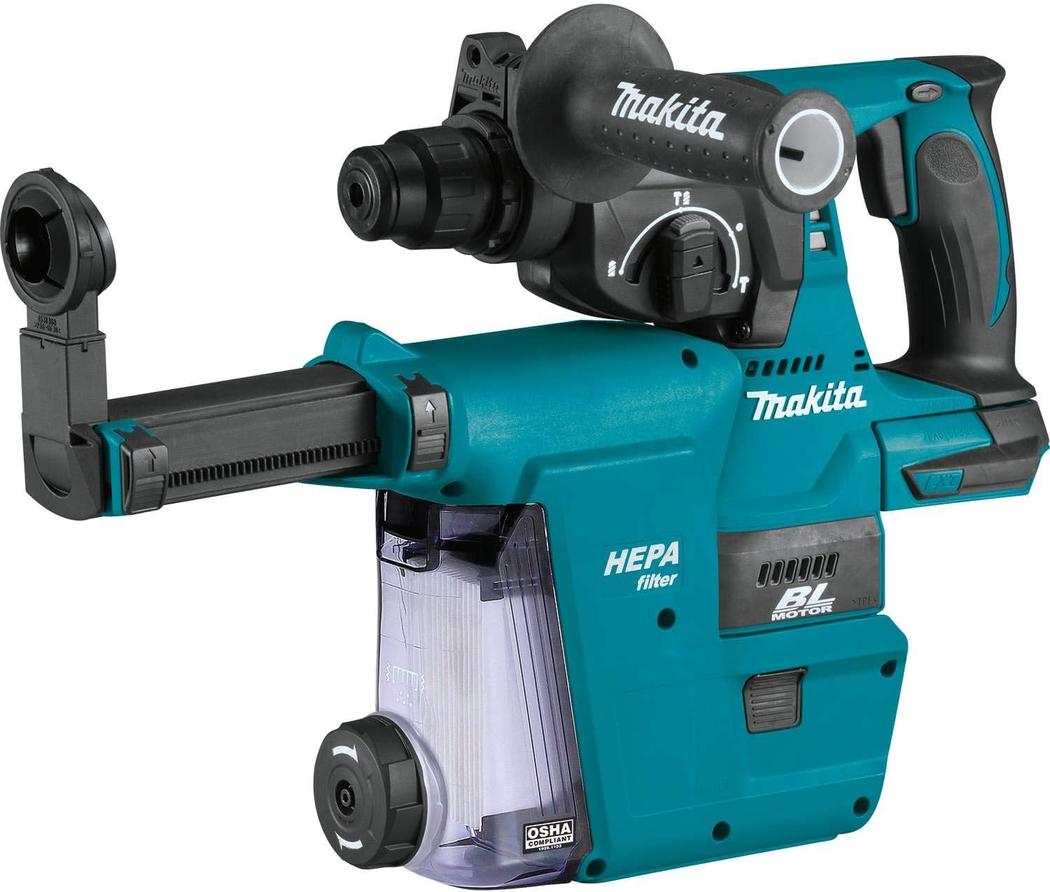Makita XRH01ZWX 18V LXT® Lithium-Ion Brushless Cordless 1" Rotary Hammer, accepts SDS-PLUS bits, w/HEPA Dust Extractor Attachment, Tool Only