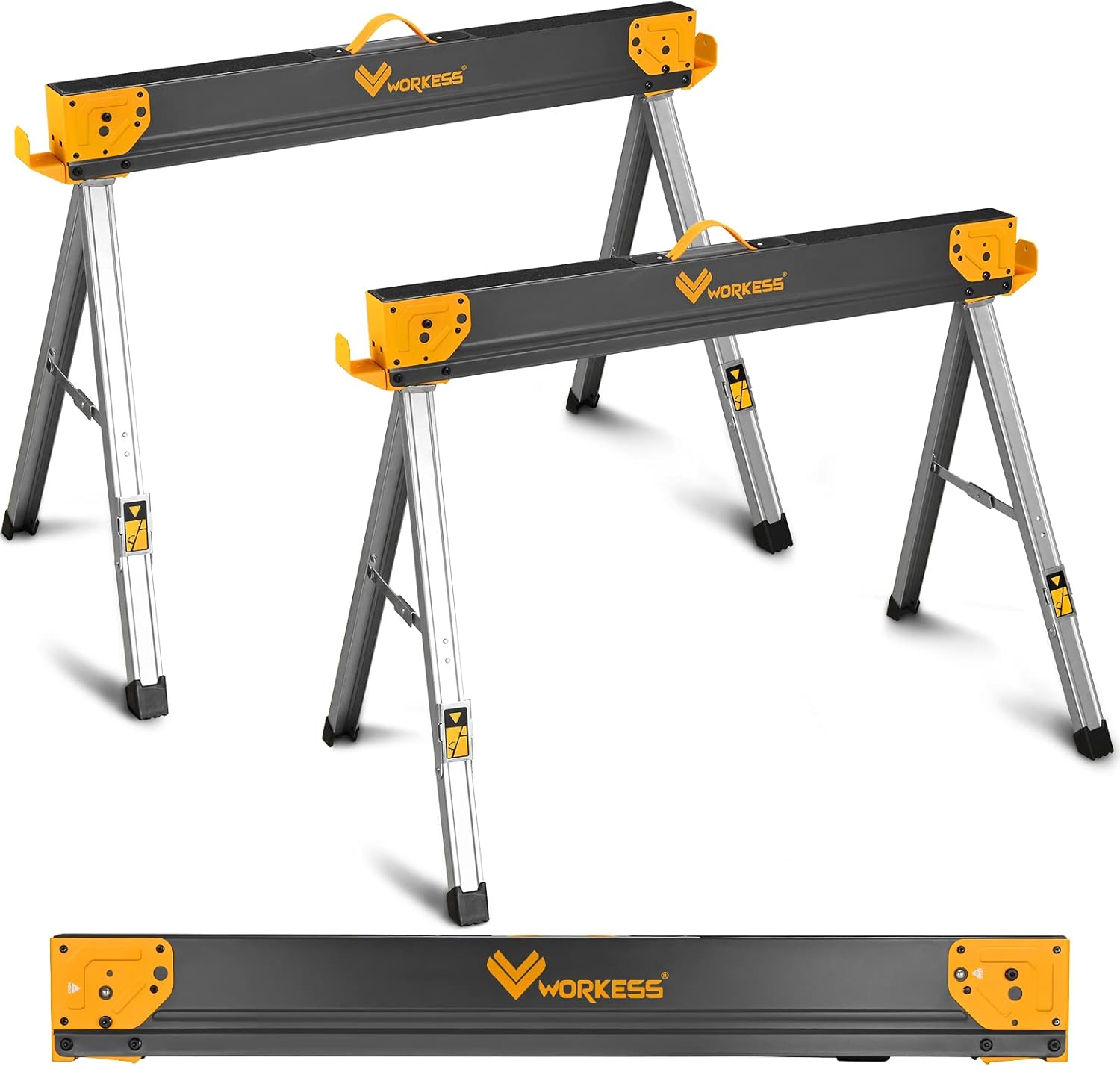 WORKESS Sawhorse Portable Folding Workbench, 1300lbs Capacity 2 Positions Building Your Work Station, Two Legs with Material Supports -2 Pack