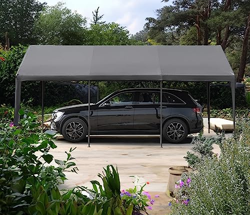 Outdoor Carport 10x20ft Heavy Duty Canopy Storage Shed,Portable Garage Party Tent,Portable Garage with Removable Sidewalls & Doors All-Season Tarp for Car,Truck,Party Grey