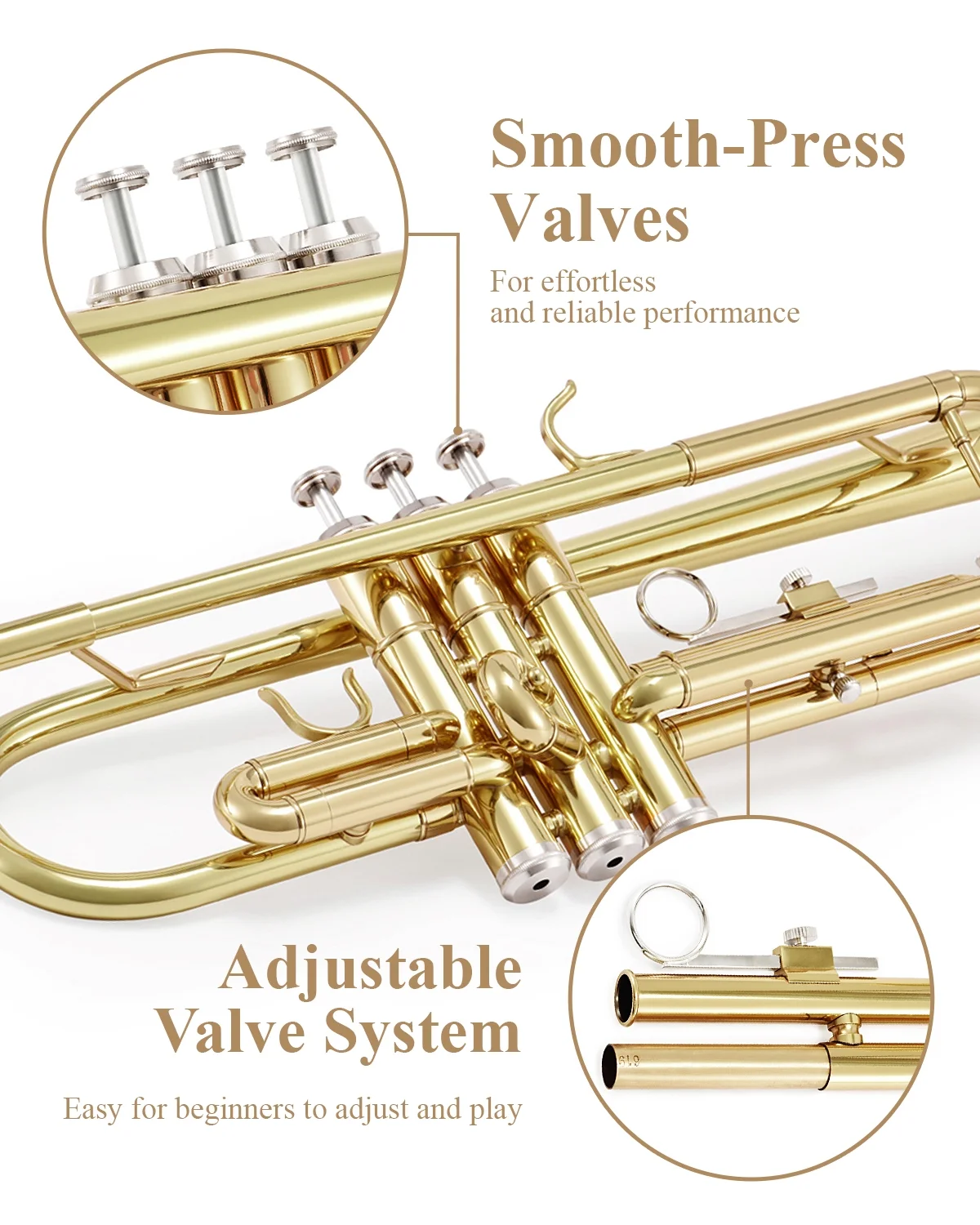Eastar Trumpet Set for Students Beginner Bb Standard Brass Instrument School Band Gold, with Case
