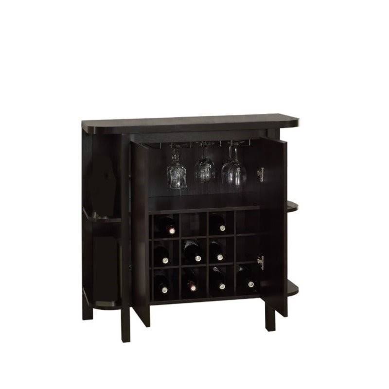 Pemberly Row 36x22 Home Bar Unit with Bottle and Glass Storage in Cappuccino