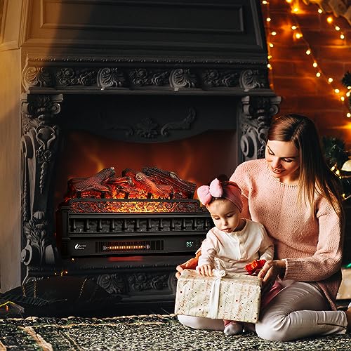 TURBRO Eternal Flame 26-Inch Infrared Quartz Electric Fireplace Log Heater, Realistic Lemonwood Logs