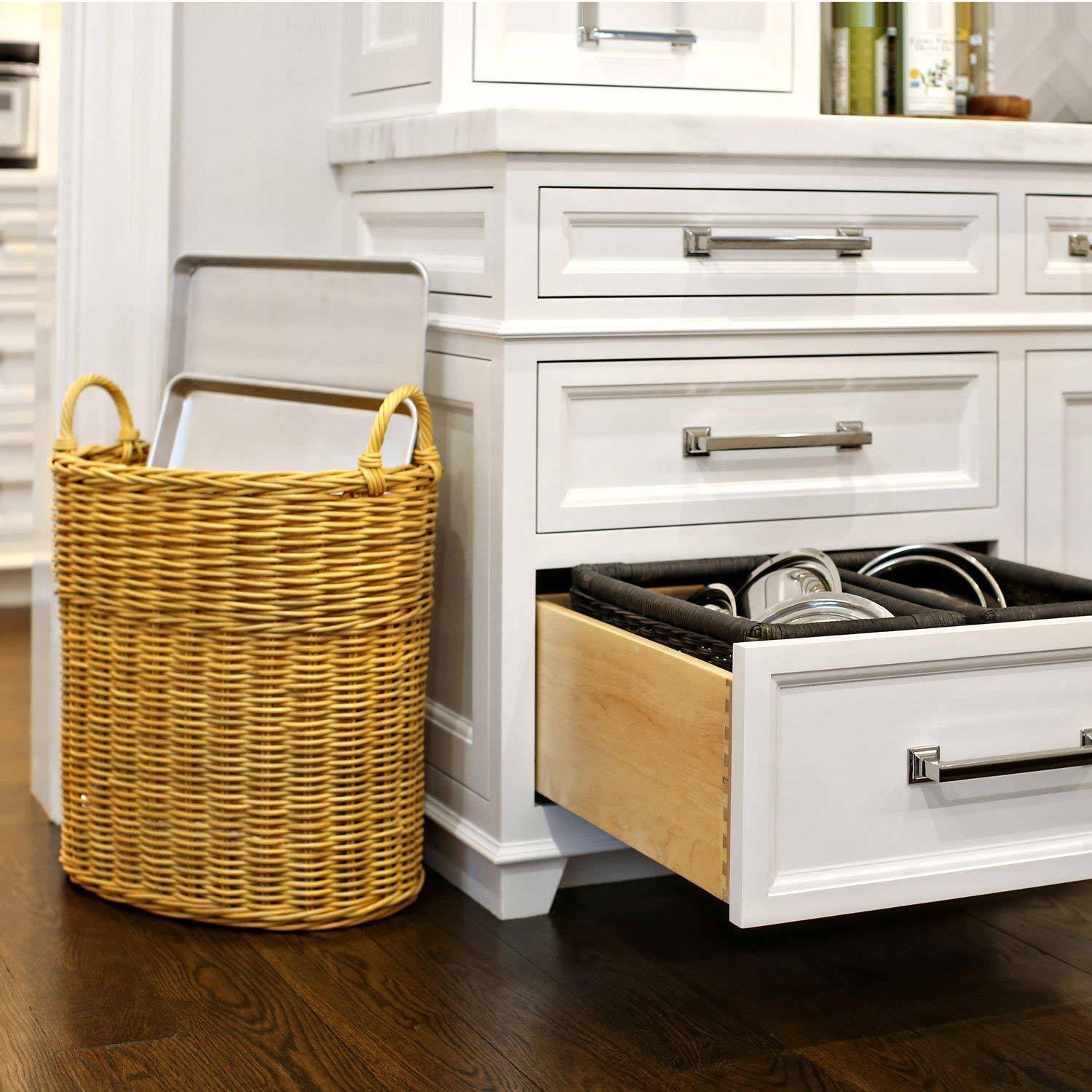 The Basket Lady Wicker Kitchen Cabinet Basket | Pantry Basket, Small, Antique Wa