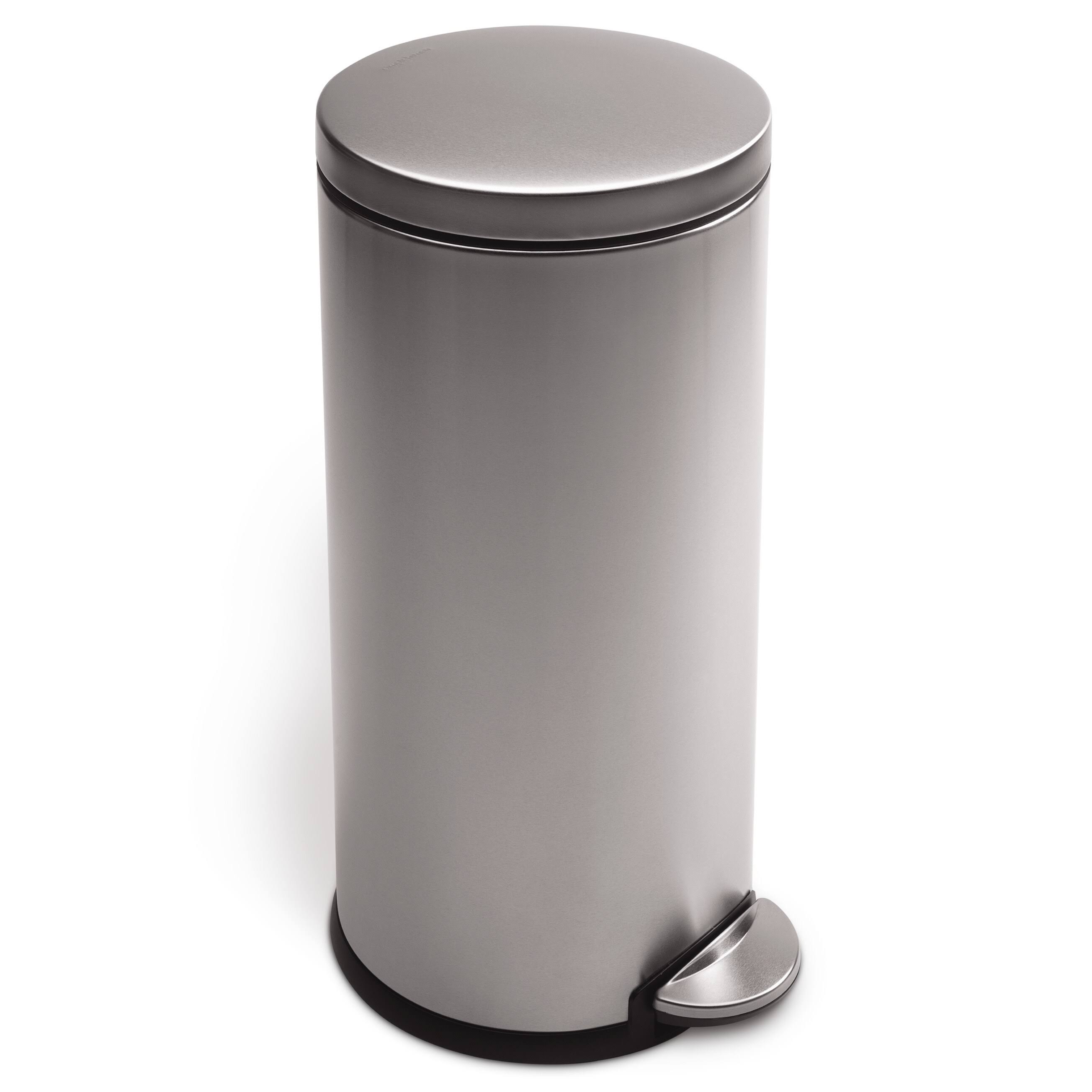 simplehuman 30L / 8 Gallon Round Step Trash Can, Brushed Stainless Steel