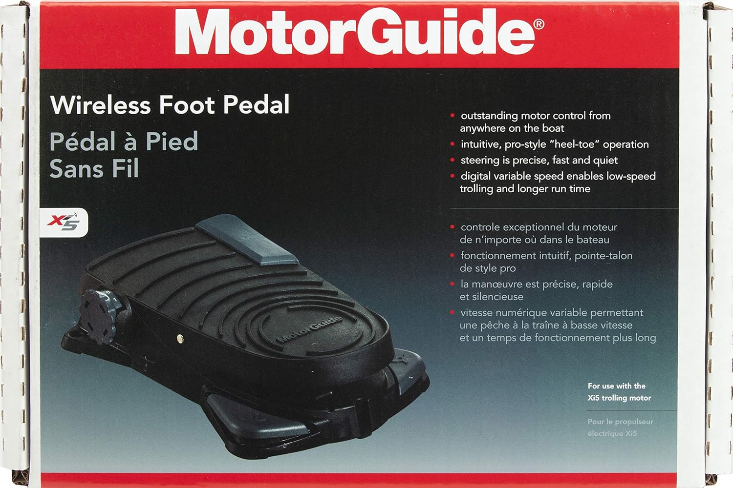 MotorGuide 8M0092069 Xi Series Wireless Foot Pedal — For Xi3 and Xi5 Series Trolling Motors — Variable Speed Control, Black